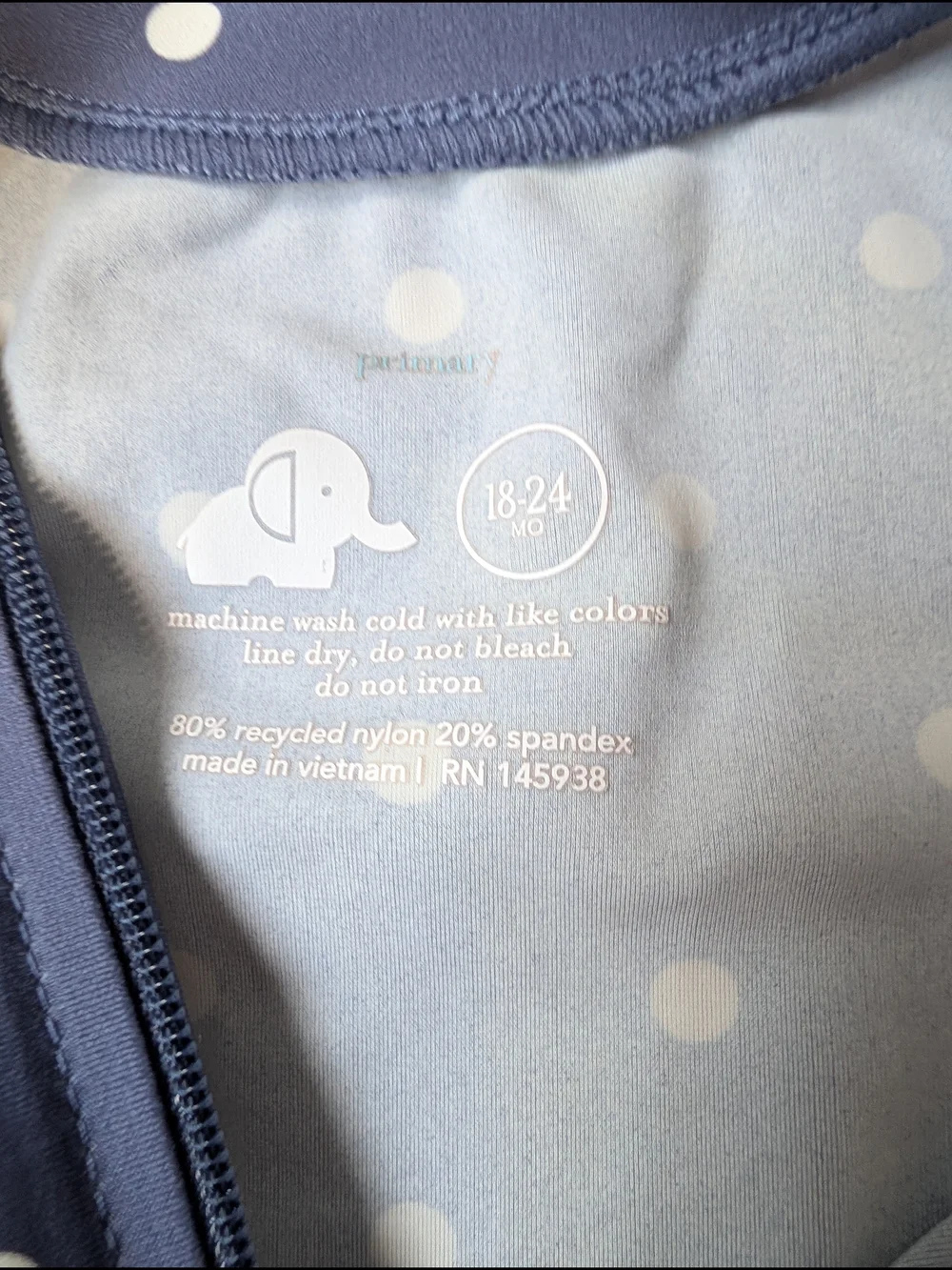 Primary Kids‎ Navy Polka Dot Long Sleeve Rashguard Swim Top 18-24 Months
